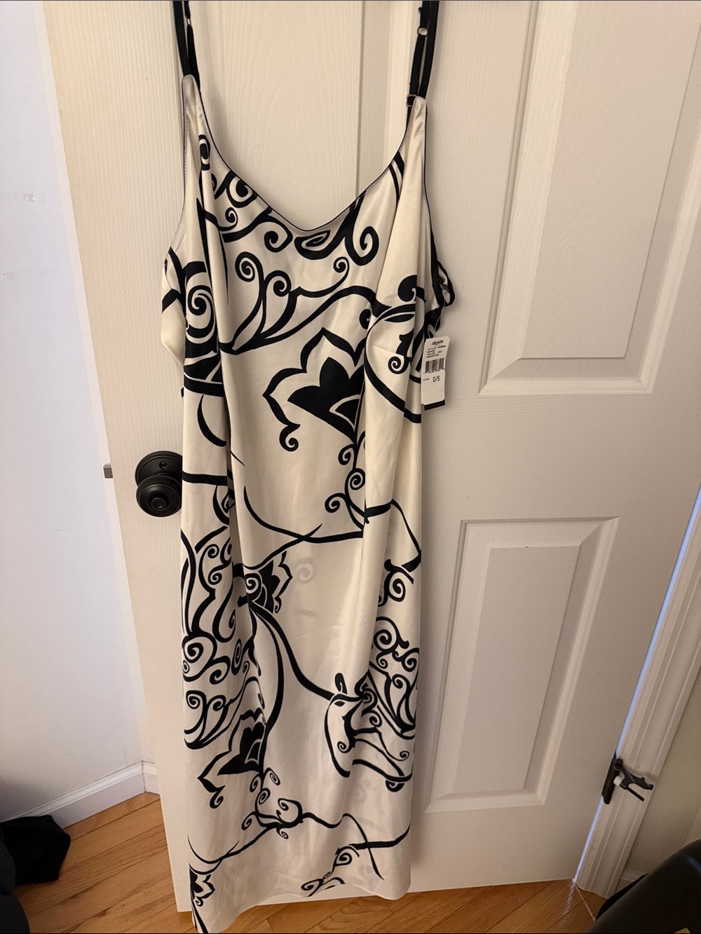 Natori Silky Black & White Floral Slip Dress